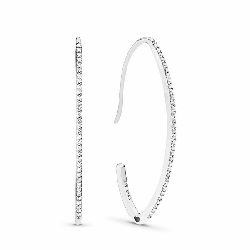 Pandora Oval Sparkle Hoop Earrings Ireland - Sterling Silver/Cubic Zirconia - 964327HLI